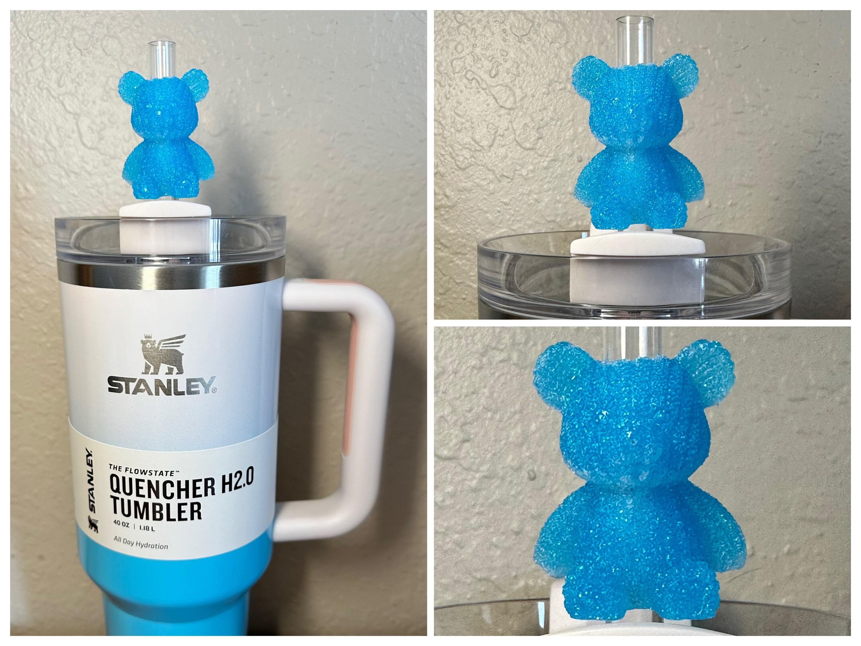 3D Printed Bear Straw Topper Buddy for 40oz Stanley Quencher Glitter  Tumbler Straw Decoration Accessory Straw Charm Gift Straw Cover 