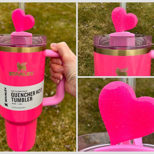 Straw Topper Heart Hot Pink Parade Glitter Shiny Studded Cup Tumbler Toppers