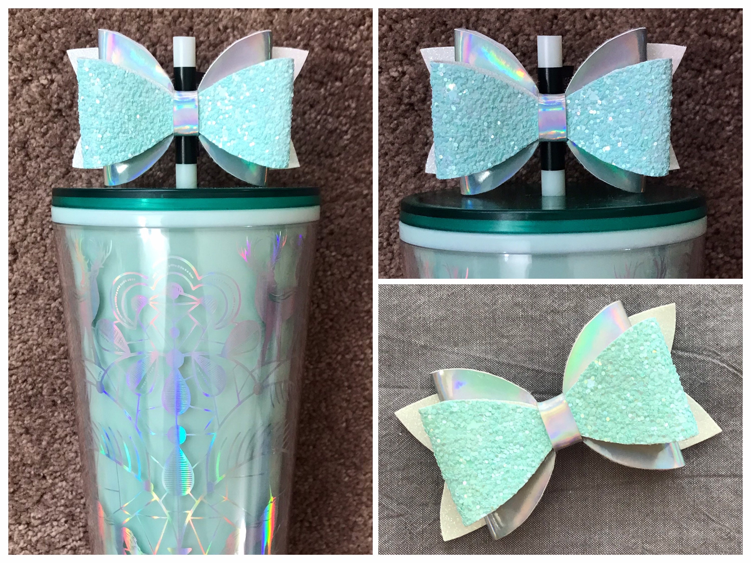 Mint green jelly bow straw topper