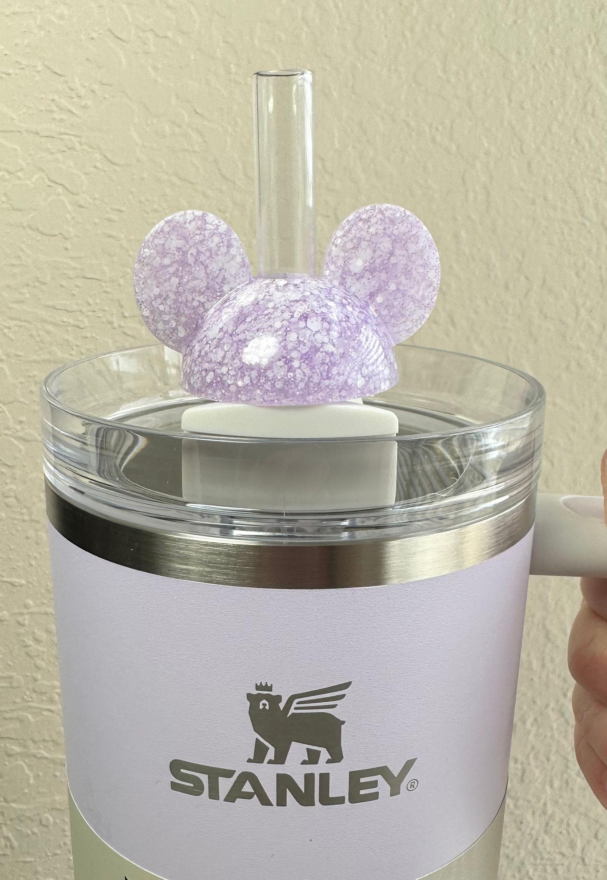Straw Topper Mouse Purple Glitter Shiny Studded Cup Tumbler Toppers  Speckled Cream Lavender 