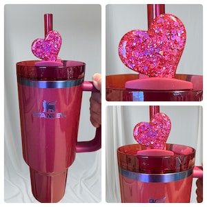Straw Topper Heart Berry Pink Truffle Glitter Shiny Studded Cup Tumbler Toppers Valentines