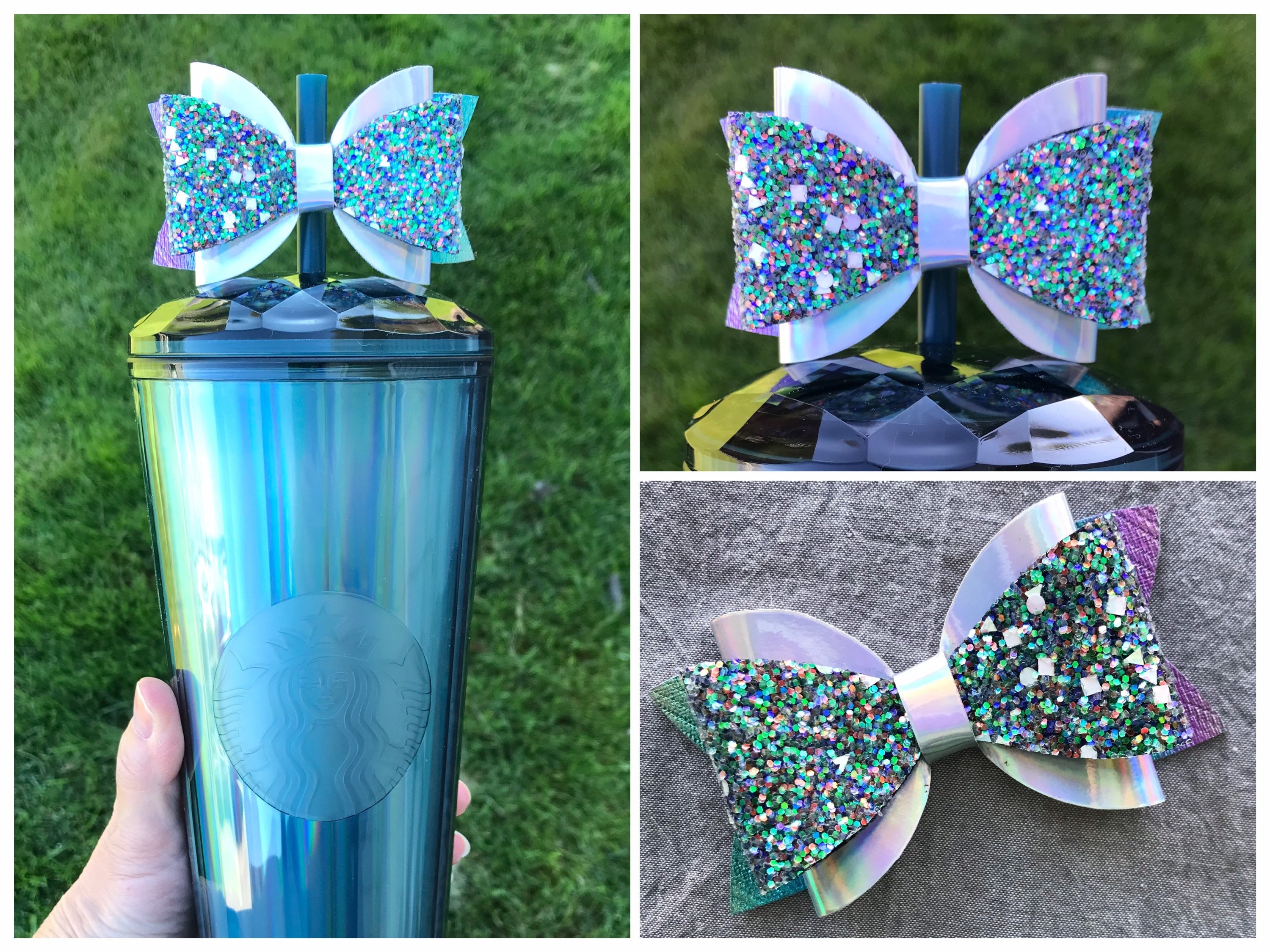 Chunky Green Straw Bow | Straw Bow | Straw Topper Bow | Bows For Tumblers |  Glitter Bow | Starbucks Green Jeweled Tumbler