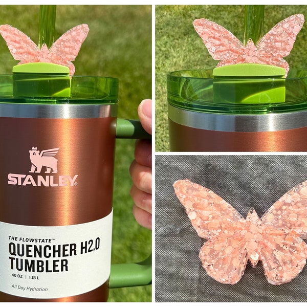 Straw Topper Butterfly Pink Peach Bling Glitter Shiny Cup Tumbler Toppers Watermelon Moonshine