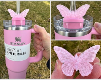Straw Topper Butterfly Sizzling Pink Pastel Glitter Shiny Cup Tumbler Toppers