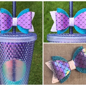 Bow Straw Topper Turquoise Teal Purple Studded Summer 2 Starbucks Ombre Tumbler Toppers 2021