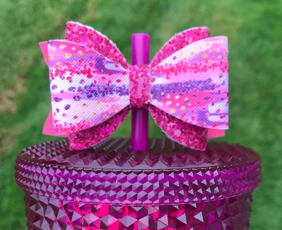 Purple Straw Bow Toppers, Bows for Tumbler Cups, Straw Topper for