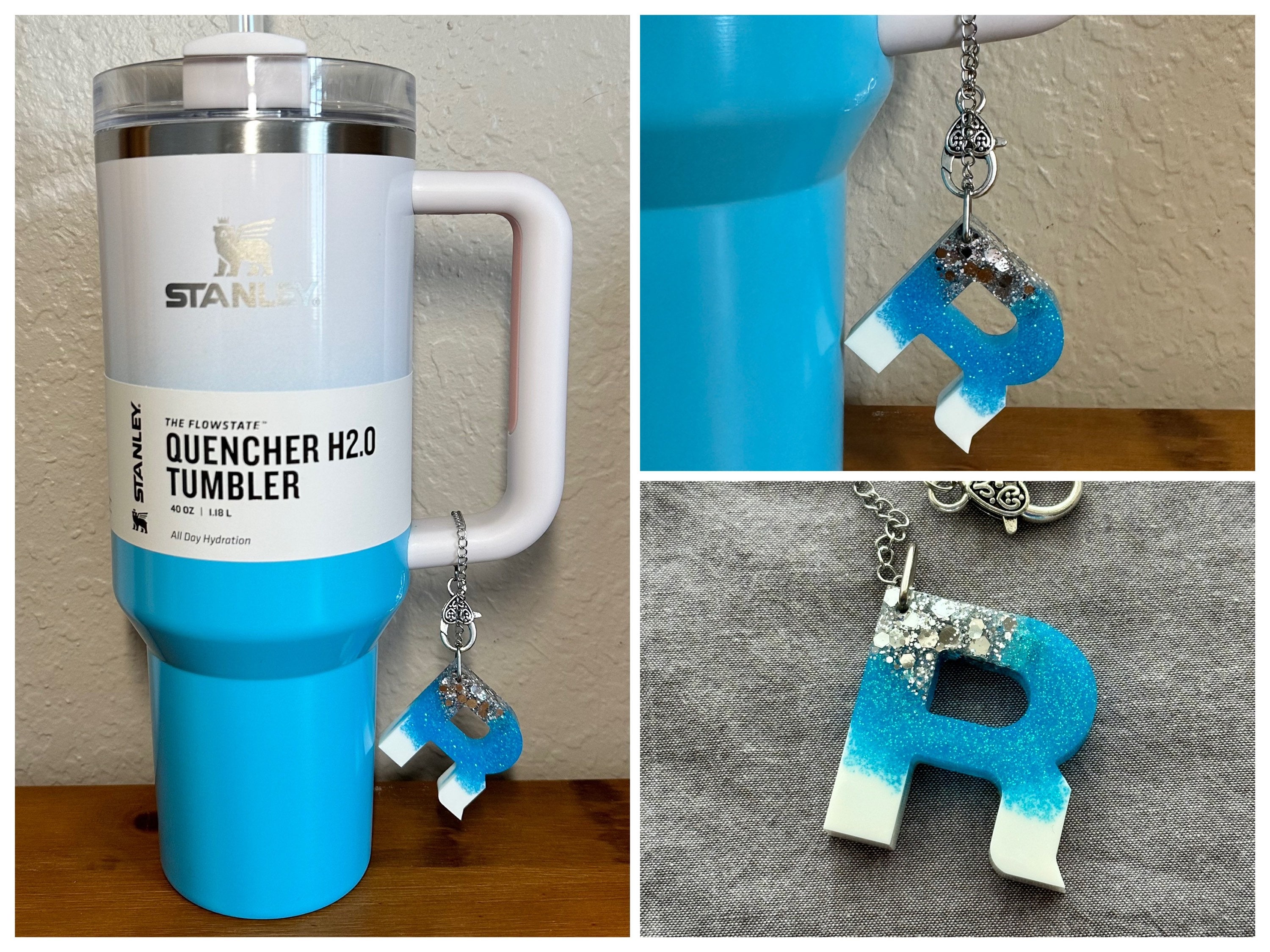 Cup Charm Keychain Handle Stanley 40oz 30oz Adventure Quencher Yeti Tumbler  Accessories Alphabet Initial Blue White Silver Coffee Cup 