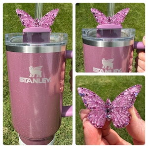 Straw Topper Butterfly Mauve Shimmer Primrose Glow Purple Plum Orchid Bling Glitter Shiny Cup Tumbler Toppers