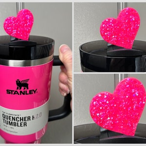 Straw Topper Heart Neon Pink Glitter Shiny Studded Cup Tumbler Toppers Hot
