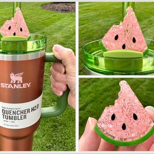 Straw Topper Watermelon Slice Glitter Shiny Studded Cup Tumbler Toppers Pink Green Black
