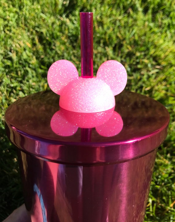 Straw Topper Mouse Peach White Glitter Shiny Studded Cup Tumbler