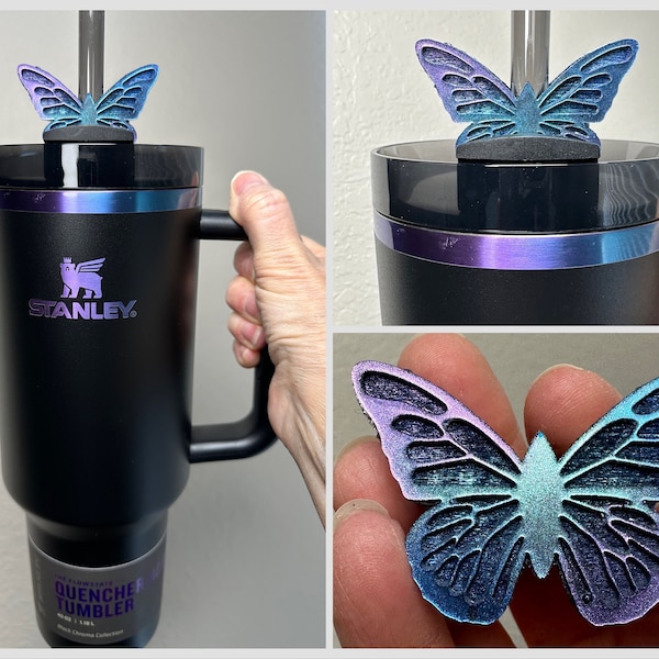 Straw Topper Butterfly Oil Slick Holographic Bling Glitter Shiny Cup Tumbler Toppers Studded Bling Chroma