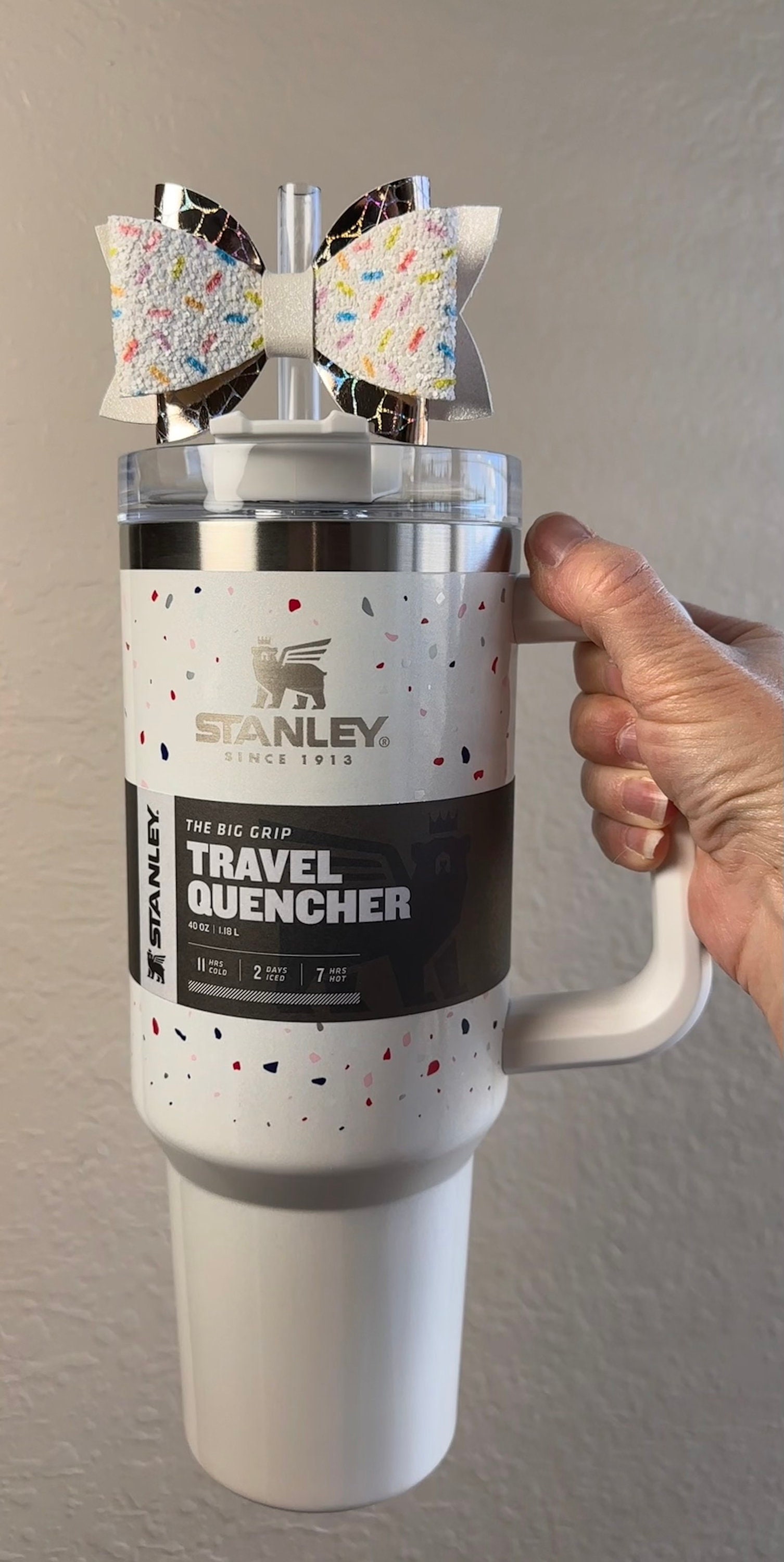 New Stanley Adventure Travel Quencher Tumbler 40 Oz 1.18L Wht Terrazzo  Confetti