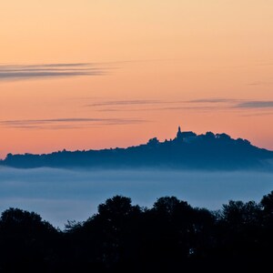 Square Art carte postale Fairyland paysage photographie Fine Art carte voyage photographie Allemagne allemand Château église brouillard brouillard mont Castle