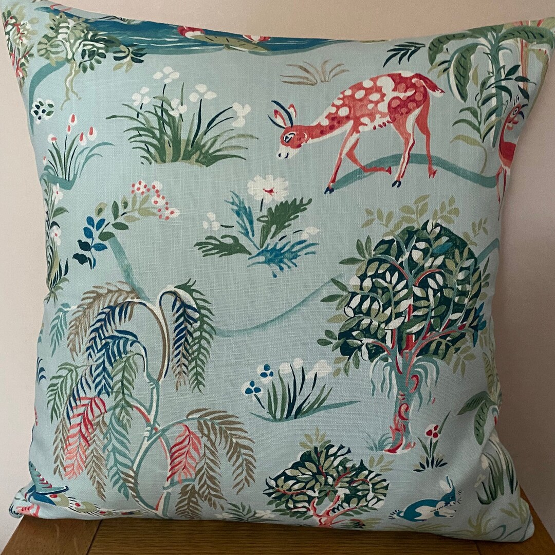 Jane Churchill WILDWOOD Linen Cushion Cover in Aqua Size Etsy