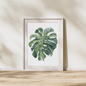 Monstera Deliciosa Leaf Giclée Print, Modern Wall Art, Tropical Botanical Illustration, Plant Watercolor Poster, Boho Minimalist Decor