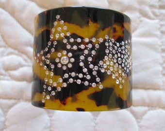Resin Cuff Bracelet Tortoise Shell With Crystal Star Design By French Designer Marion Godart