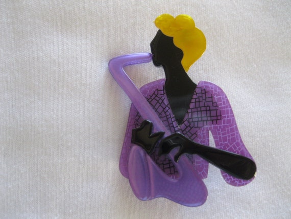 Saxophone Player Pin By French Designer Lea Stein - image 1