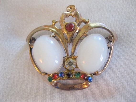 Vintage Moonstone Crown Pin Sterling Silver With … - image 1