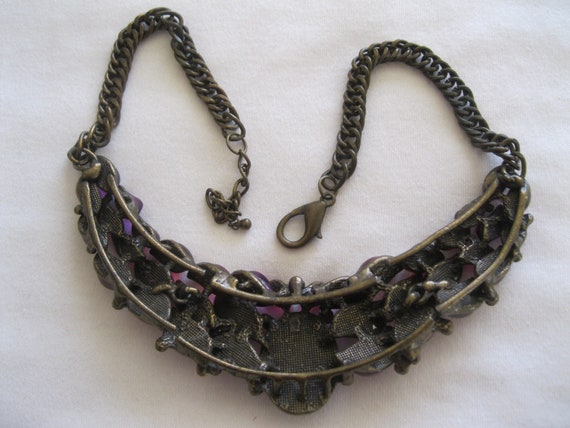 Rhinestone And Colored Glass Choker Necklace 1980… - image 3