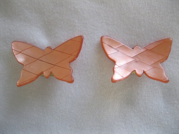 Pair Of Early Pink Butterfly Earrings By French D… - image 1