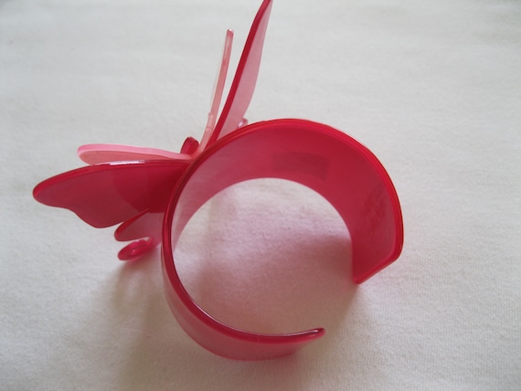 French Resin Pink Butterfly Cuff Bracelet - image 2
