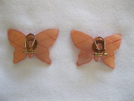 Pair Of Early Pink Butterfly Earrings By French D… - image 2