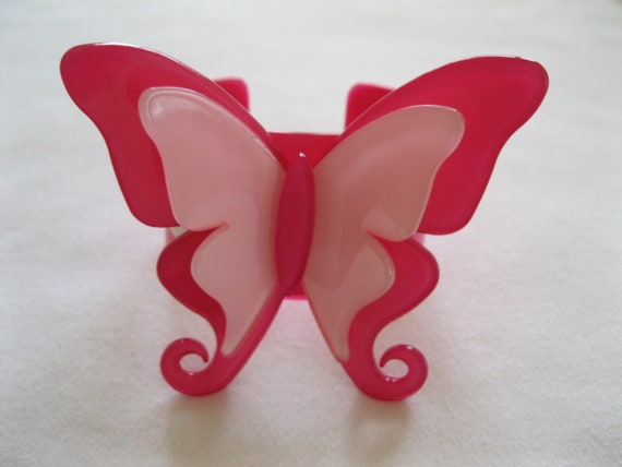 French Resin Pink Butterfly Cuff Bracelet - image 1