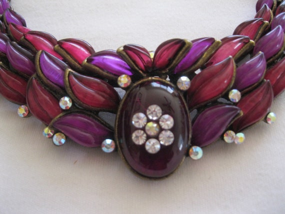 Rhinestone And Colored Glass Choker Necklace 1980… - image 2