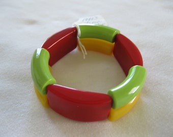 French 1940's Hard Plastic Resin Stretch Bracelet With Great Colors