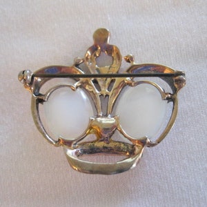 Vintage Moonstone Crown Pin Sterling Silver With Gold Wash image 2