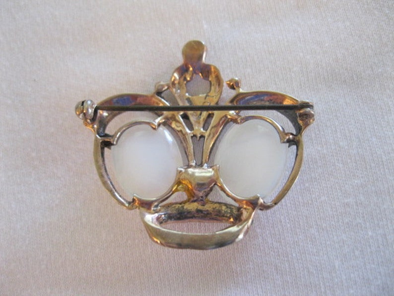 Vintage Moonstone Crown Pin Sterling Silver With Gold Wash image 2