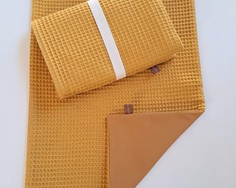Wickelunterlage abwischbar, wasserundurchlässig, Waffelpique, ocker, div. Größen