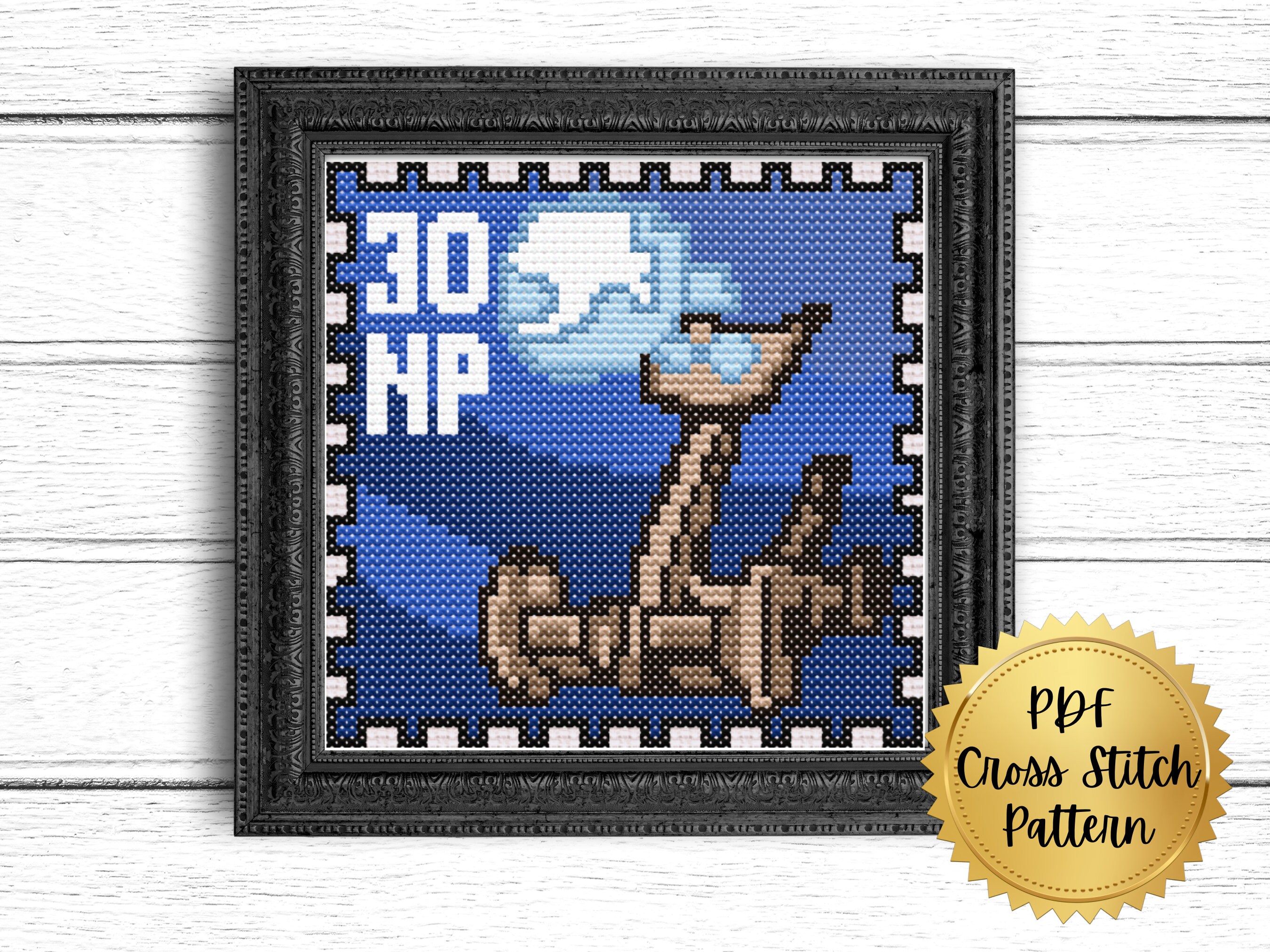Snow Catapult Stamp Cross Stitch Pattern