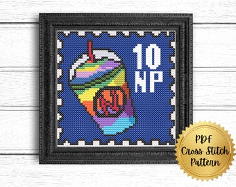 Rainbow Slushie Stamp Cross Stitch Pattern