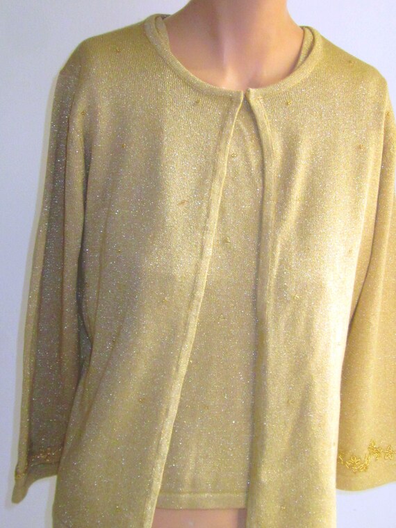 metallic gold cardigan sweater
