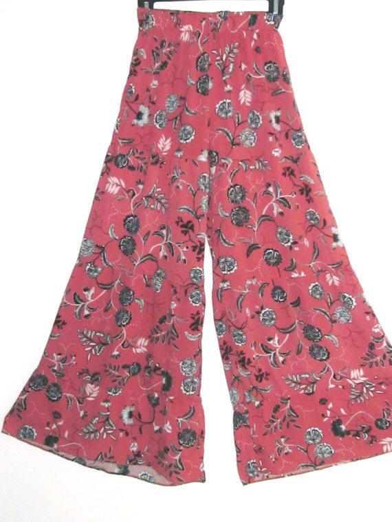 Vintage BoHo 90's Mauve Pink Floral Lounging Pant… - image 1