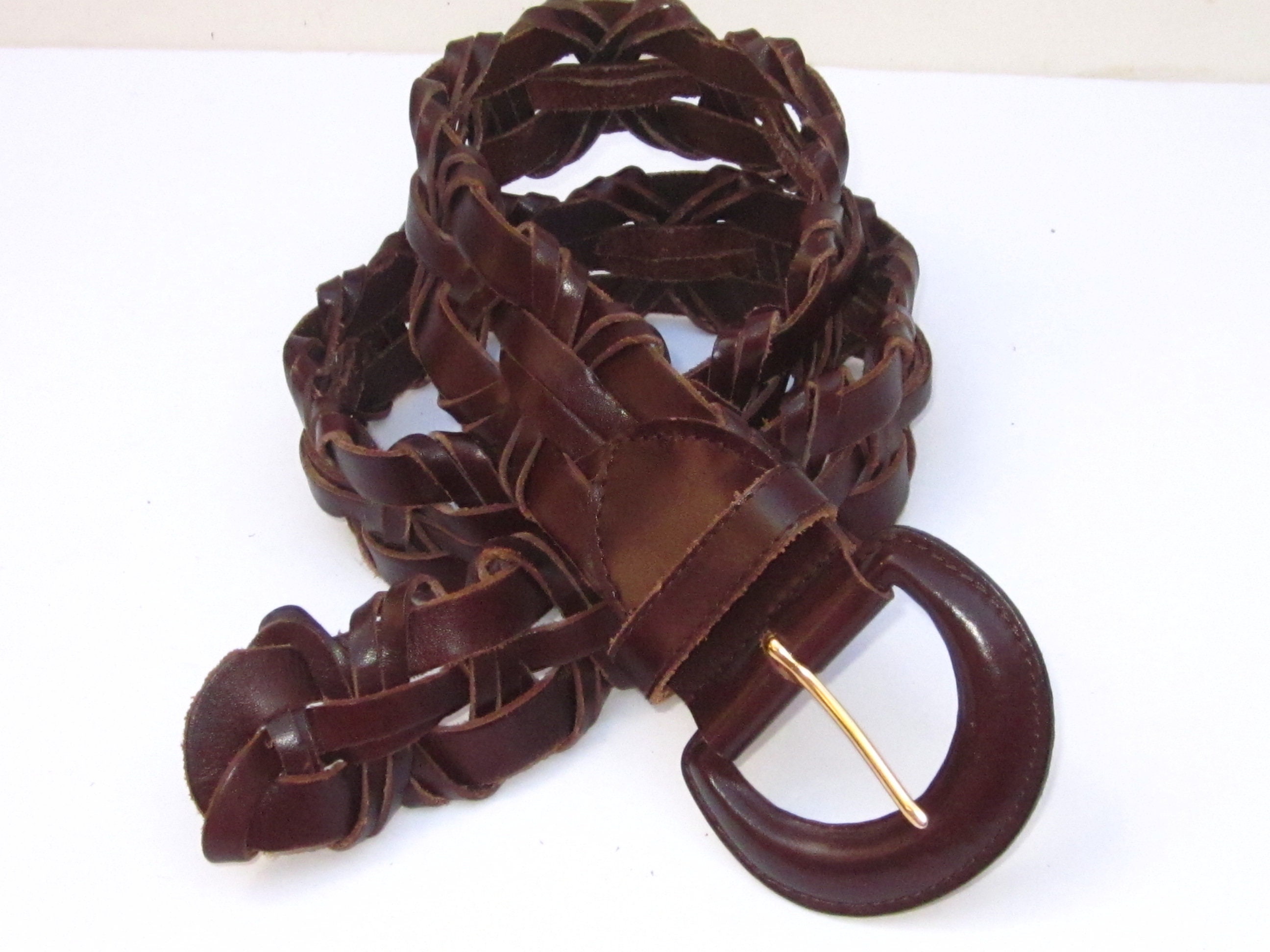 #1673 POL Rustic Choco Boho Belt Vintage Chocolate Brown Braided Leather Belt: Boho Style  main image 2