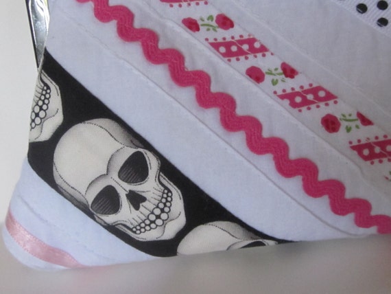 Skeleton Motif Clutch Purse-MOD Pink & Black Diag… - image 3