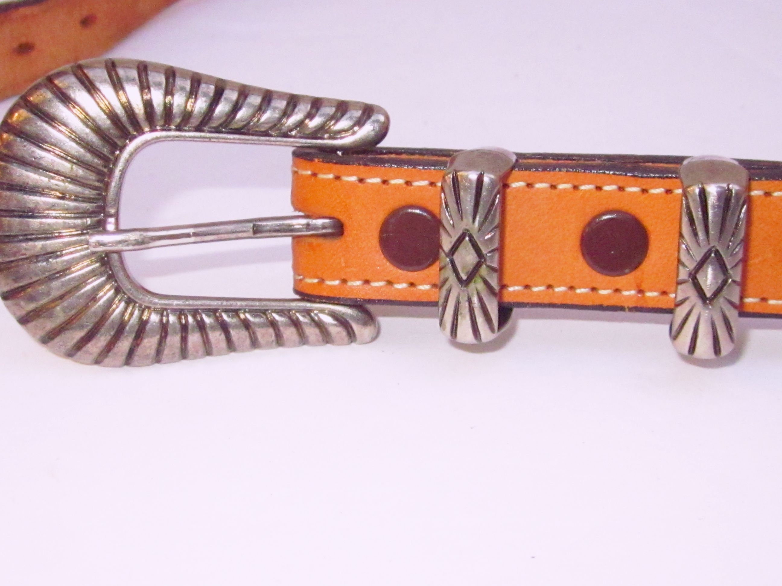 Vintage Saddle Tan Leather Belt: Guatemalan Rainbow Woven  display picture 2