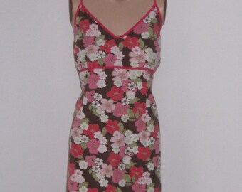 Vintage 70s Floral Halter Dress: Cotton Cherry Blossoms, Size 12