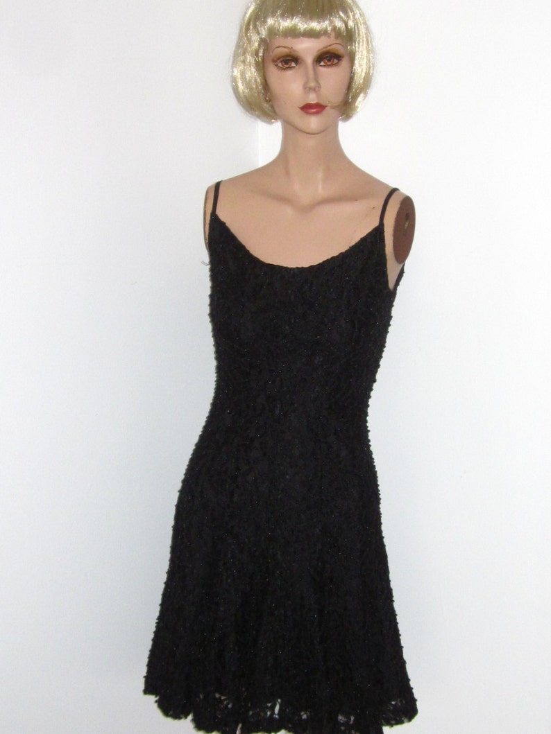 CARMEN MARC VALVO Black Beaded Cocktail Dress Vintage | Etsy