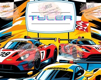 Racecar composition cover PNG, 5 Canva Editable design bundle composition cover design/ editable notebook cover/ Boy composition design