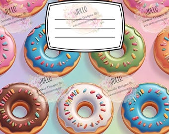 Sweet Treats Composition Notebook PNG digital file 5 editable template/ Canva Editable template- donut & cupcake designs, editable template