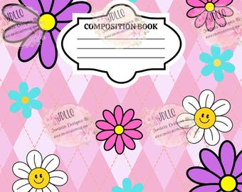 Daisy flower Composition Notebook PNG digital file 5 editable template/ Canva Editable template- Butterfly designs, editable digital file