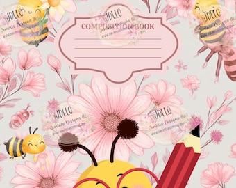Panda, Hippo, Bee Composition Notebook PNG digital file 5 editable template/ Canva Editable template- Racoon animal composition PNG file