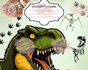 Dinosaur composition cover PNG, Canva Editable composition cover design One design/editable notebook cover/ boy composition notebook design