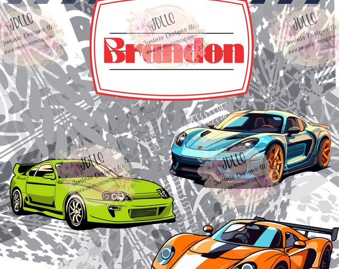 Featured listing image: Cars composition cover PNG, Canva Editable composition cover design One design/editable notebook cover/ Boys composition notebook design