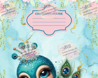Peacock Composition Notebook PNG digital file 4 editable template/ Canva Editable template- peacock bundle/composition PNG file