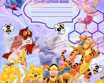 Composition Notebook PNG digital file 5 editable template bundle.  Canva Editable template- Cute woodland friends- limited changes available